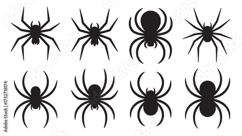 Set of spider silhouettes vector illustration of arachnids perfect for Halloween designs and spooky themes