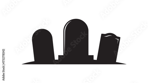 Three tombstones in silhouette a simple vector illustration for Halloween designs isolated on white background