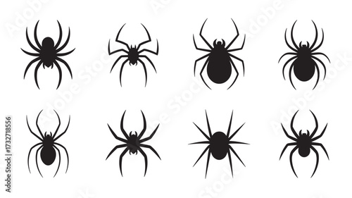 Set of spider icons simple flat vector design elements isolated on white background for Halloween