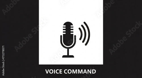 Voice command icon on, microphone symbol, voice control, sound recognition, speech recognition, voice assistant, isolated