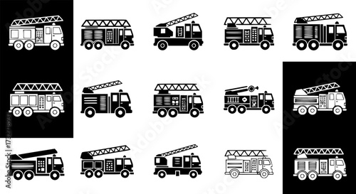 Set of fire truck vector icon
