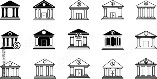 Set of bank building vector icon
