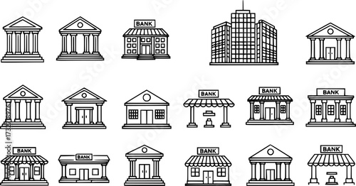 Set of bank building vector icon

