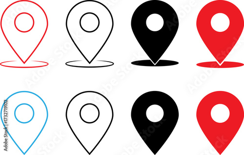 Collection of eight diverse map pin location marker icons