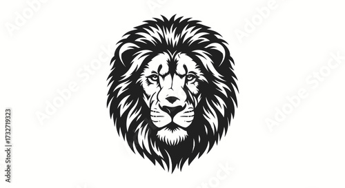 Graphic illustration of a lion's head with a detailed mane, facing forward on a white background.