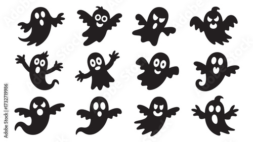 Set of Halloween ghost icons spooky silhouette vector collection perfect for holiday themed designs and decorations