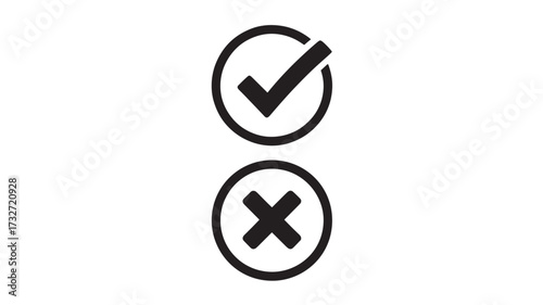 Check mark and cross icons simple flat vector symbols for approval and disapproval isolated on white background