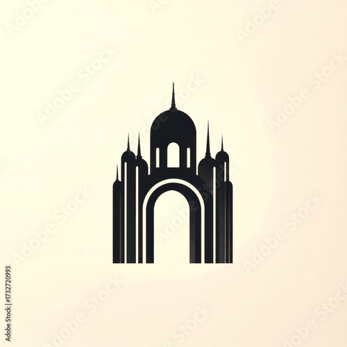 Stylized architectural design featuring spires and arches in a minimalist style