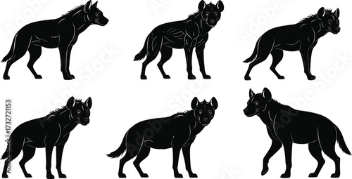 Hyena silhouette illustration, wild animal vector, African predator art, wildlife anatomy drawing, carnivore design, safari symbol, hunting posture graphic