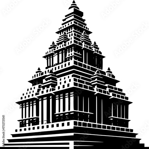Sacred Architecture Silhouette: An intricate architectural silhouette showcases the timeless beauty and intricate detail of an ancient temple. Explore the rich history and spiritual heritage. 