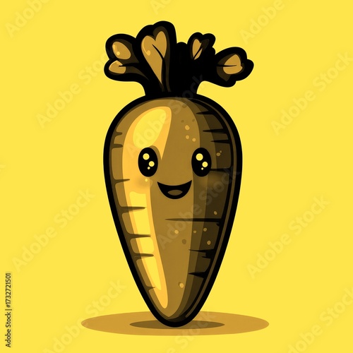 Happy cartoon carrot with smiling face and leafy greens on top, perfect for children's illustrations and educational materials