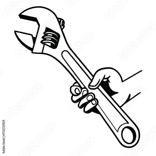Hand gripping an adjustable wrench on white background illustration tool