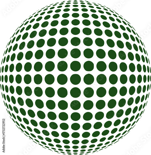 Green dots forming a spherical pattern abstract background