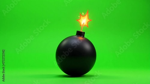 Explosive countdown begins as a black bomb with a burning fuse ignites on a vibrant green backdrop