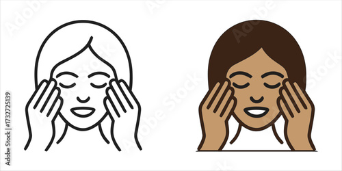 Women Cleaning Face Vector Icon. Illustration. Line Art
