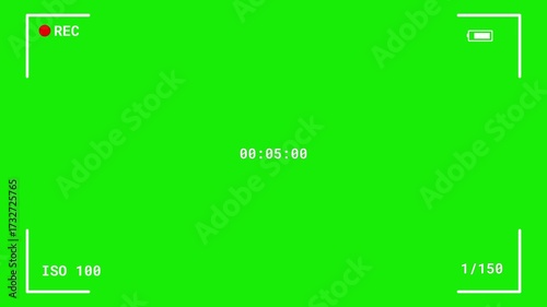 Camera recording screen overlay in alpha. Camera Recording Frame with HUD on Green Screen. Video camera recording overlay interface with HUD elements on green screen background