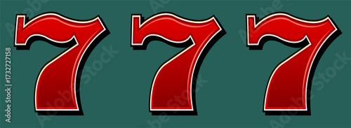 three large, bold red number sevens arranged in a horizontal row against a dark teal background