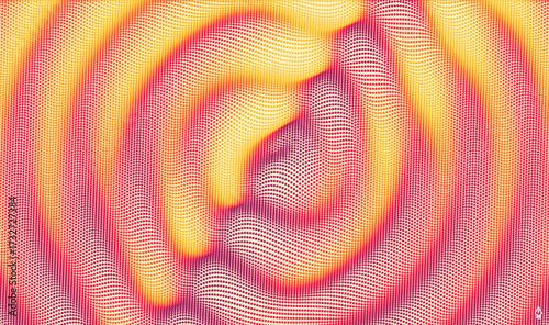 Wavy background. 3D sound wave background. Ripple effect. Grid surface. Vector illustration for cover, card, poster, brochure or presentation.