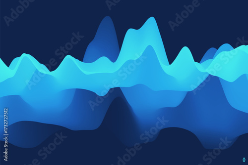 Mountainous terrain. Snowy landscape. Abstract nature background in blue. Trendy gradients. 3D illustration for brochure, poster, cover, card, presentation, flyer or banner.