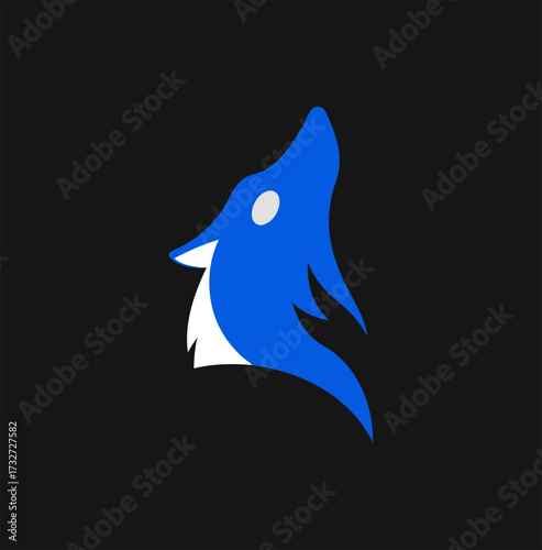 Minimal dog, fox, jackal, wolf, silhouette vector icon on black background, perfect for veterinary clinic logos and pet shop branding.