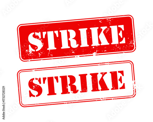 Strike Red Grunge Rubber Stamp Label Set with Solid and Outlined Rectangular Designs Isolated on White Background