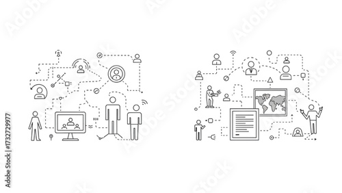 Remote Work and Hybrid Office Set – Vector Illustration of Modern Workspace Concepts AI EPS PNG JPEG
