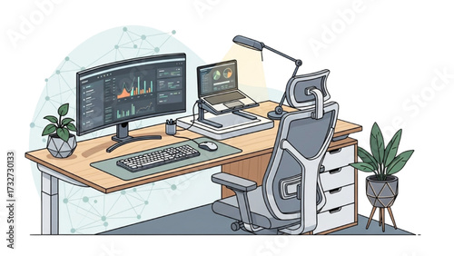 Remote Work and Hybrid Office Set – Vector Illustration of Modern Workspace Concepts AI EPS PNG JPEG
