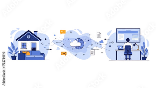 Remote Work and Hybrid Office Set – Vector Illustration of Modern Workspace Concepts AI EPS PNG JPEG