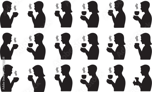  Drinking coffee silhouette vector on white background