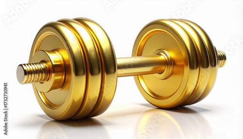 Golden Dumbbell: A glistening golden dumbbell, representing strength and fitness, sits poised on a surface. Reflecting light and hinting at an active, healthy lifestyle.