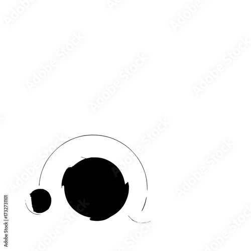Two black circles with a partial arc above them on a white background creating a minimalist design