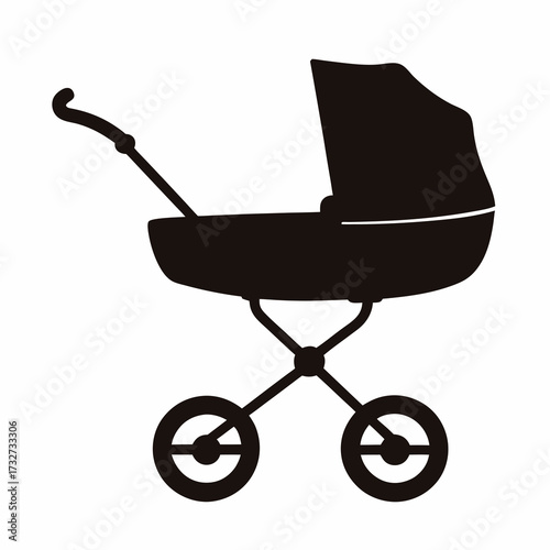 Silhouette of a baby carriage or pram, a classic baby transport method