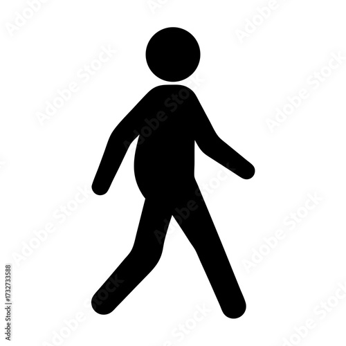 Iconographic representation of a person walking, depicted in a simple and bold design