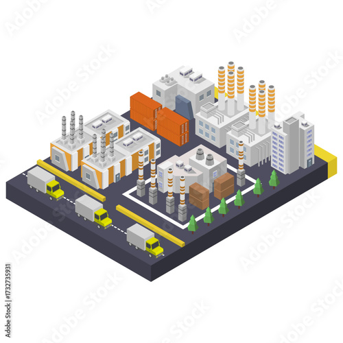 Industrial Factory and Warehouse Logistic Building Isometric