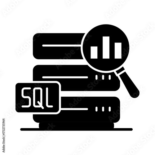 Data Querying Icon, SQL queries, Database search, Information retrieval, Data analysis, and Query execution. Vector illustration.