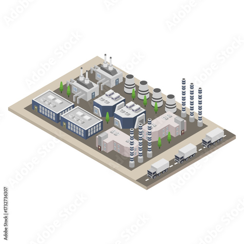 Industrial Factory and Warehouse Logistic Building Isometric