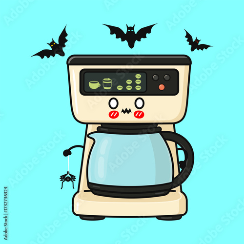 Cute coffee maker celebrating Halloween with bats