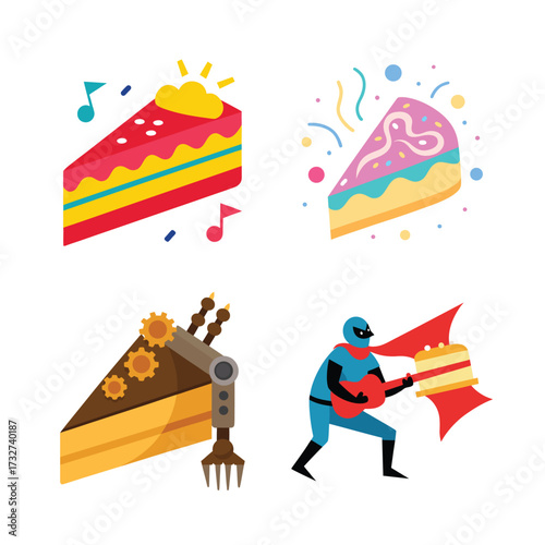 Four Cartoon Character Icons Depicting a Cowboy Cake Ninja and Thief
