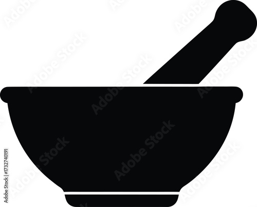 Mortar and Pestle Silhouette Vector, Mortar Pestle Vector Icon, Black Mortar and Pestle Vector Art