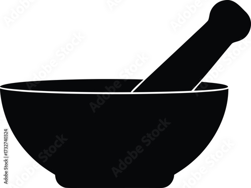 Mortar and Pestle Silhouette Vector, Mortar Pestle Vector Icon, Black Mortar and Pestle Vector Art