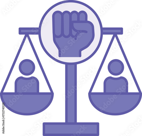 Colored Freedom and Dignity Icon. Vector Illustration. Scales of Justice and Upward-Pointing Fist. World Refugee Concept