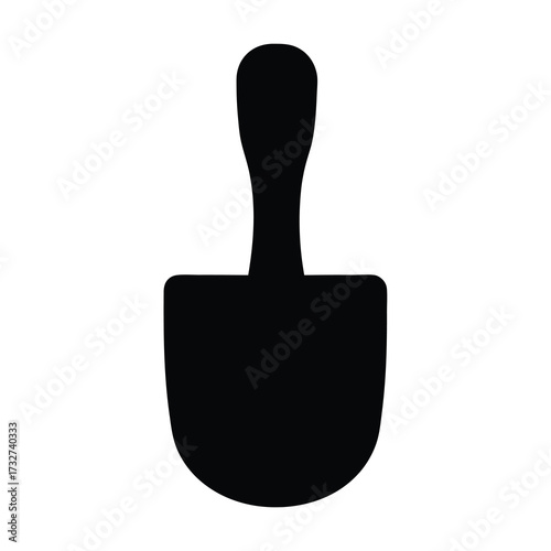 Black silhouette of a gardening trowel against a white background for contrast