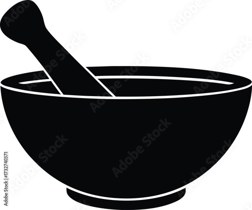 Mortar and Pestle Silhouette Vector, Mortar Pestle Vector Icon, Black Mortar and Pestle Vector Art