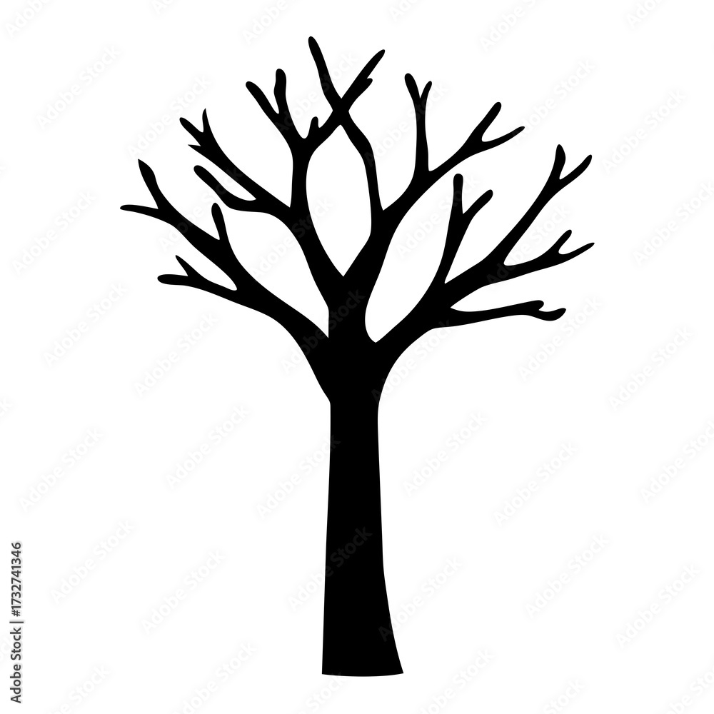 Obraz premium Silhouette of a deciduous tree with a thick canopy against white background
