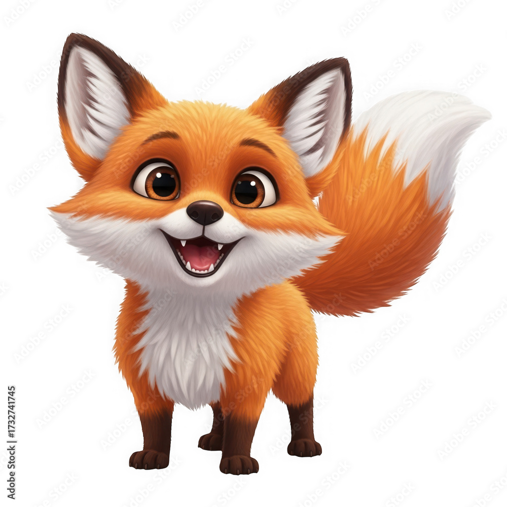Obraz premium 3d illustration of adorable fox character with a fluffy tail isolated on transparent background