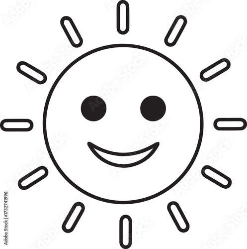 Joyful cartoon sun with smiling face radiates warmth and happiness, perfect for children's designs and summer themes