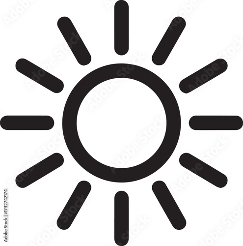 Radiant sun icon symbolizing warmth, energy, and bright days, perfect for design projects needing a touch of optimism and light.