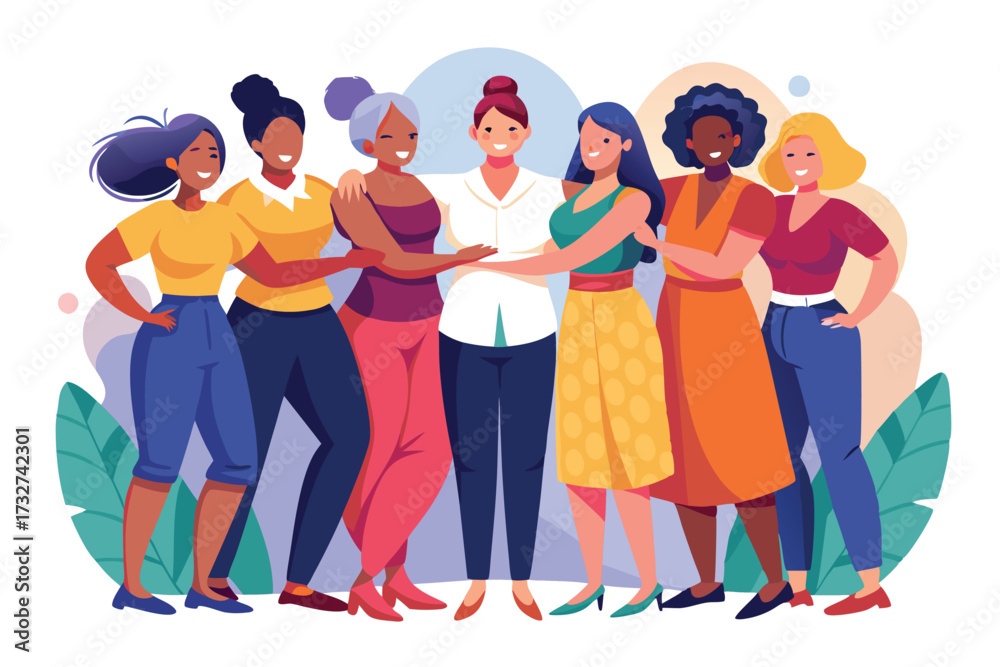 Obraz premium Diverse Women Friendship Happy Group Illustration