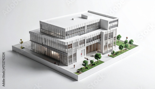 Modern office reception area with city views
1