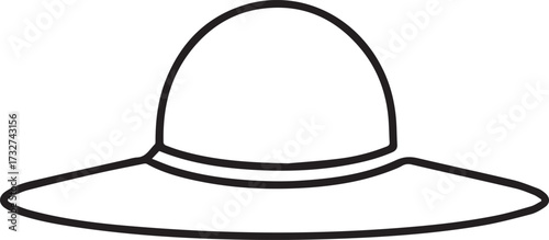 Elegant sun hat line art illustration for summer style guides and vacation essentials, perfect for fashion blogs and travel brochures with a minimalist aesthetic